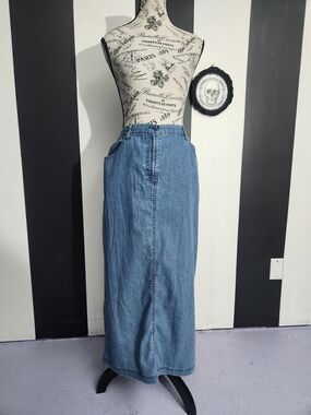 Classic Light Blue Denim Maxi Skirt